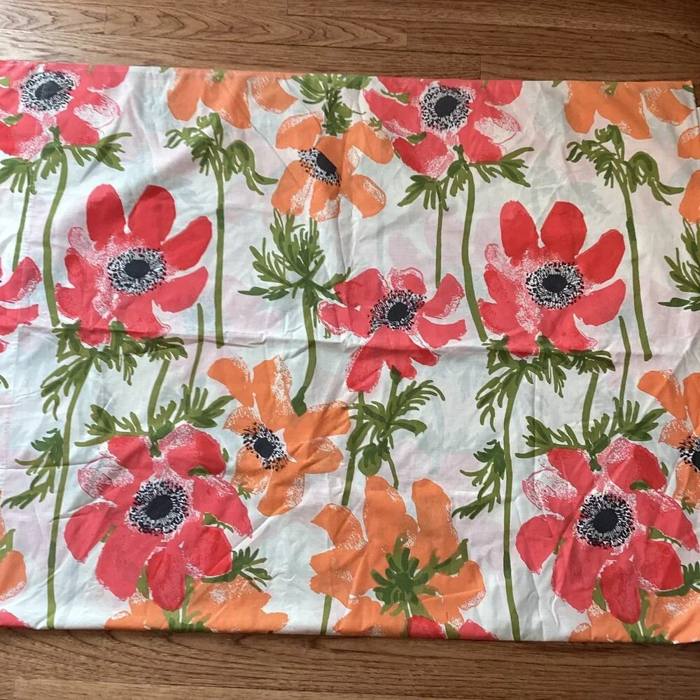 VTG Vera Collection Burlington Full Flat Sheet Floral Anemone Poppies Retro MCM
